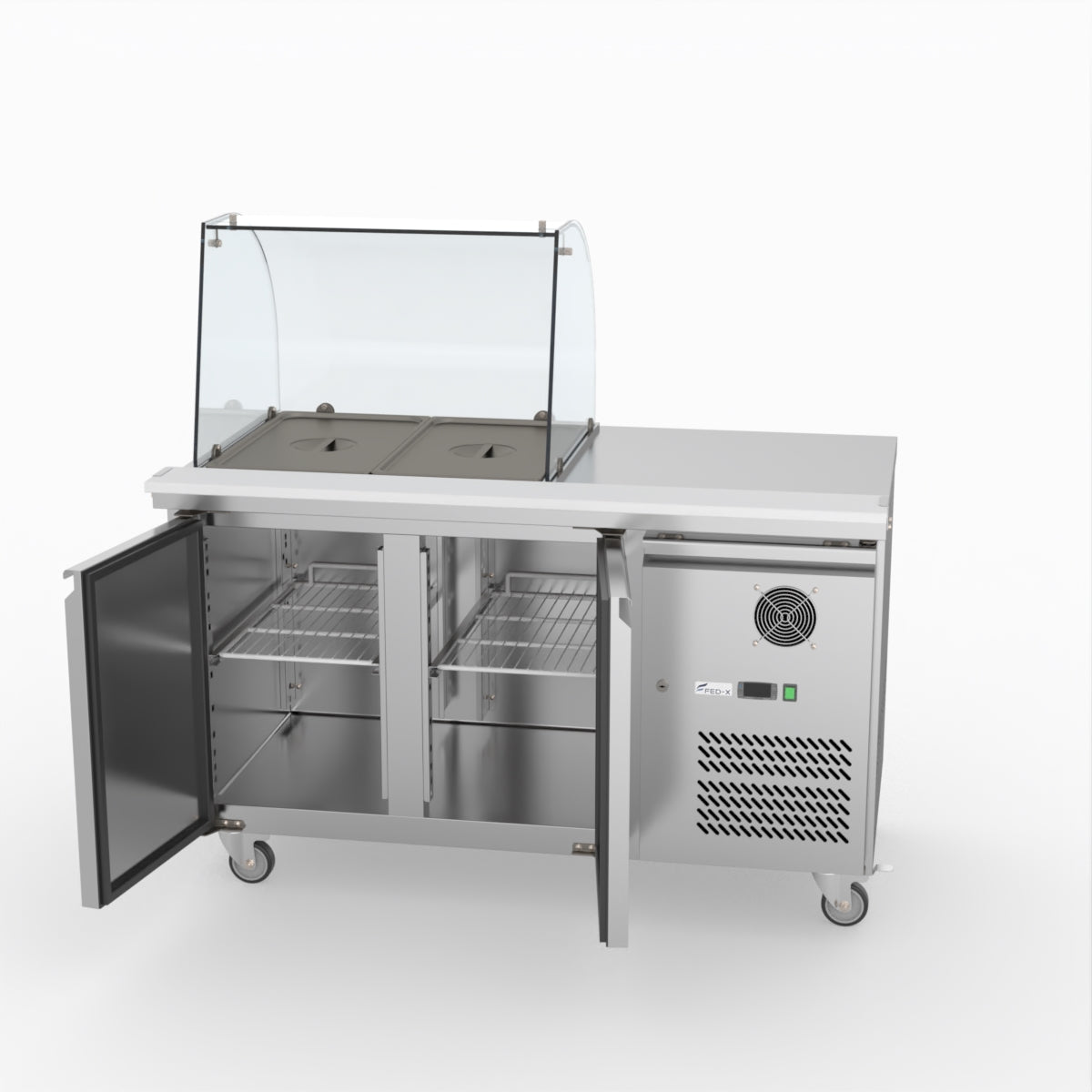 FED-X Two Door Salad Prep Fridge With Curve Glass Top XTHP2100SALGC