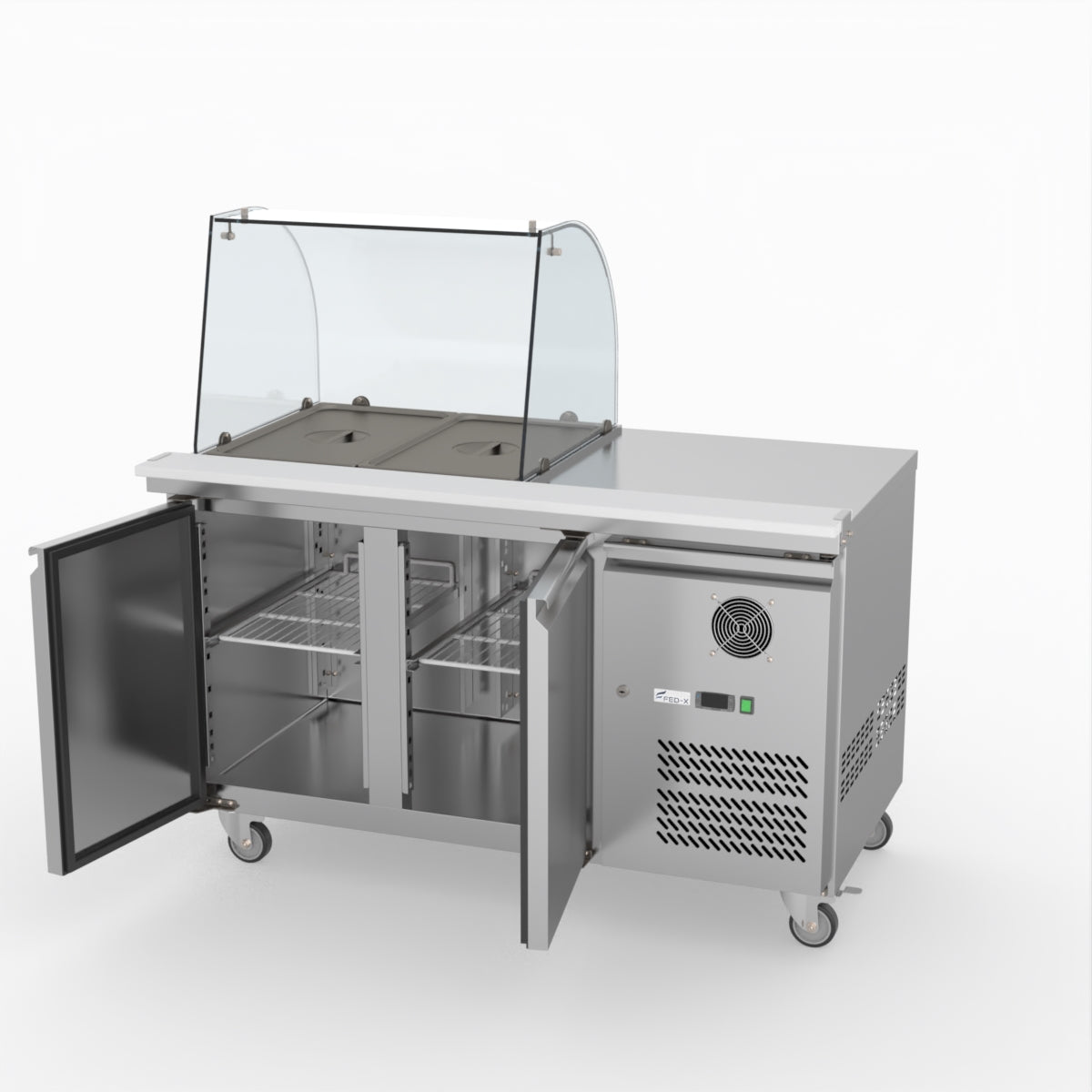 FED-X Two Door Salad Prep Fridge With Curve Glass Top XTHP2100SALGC