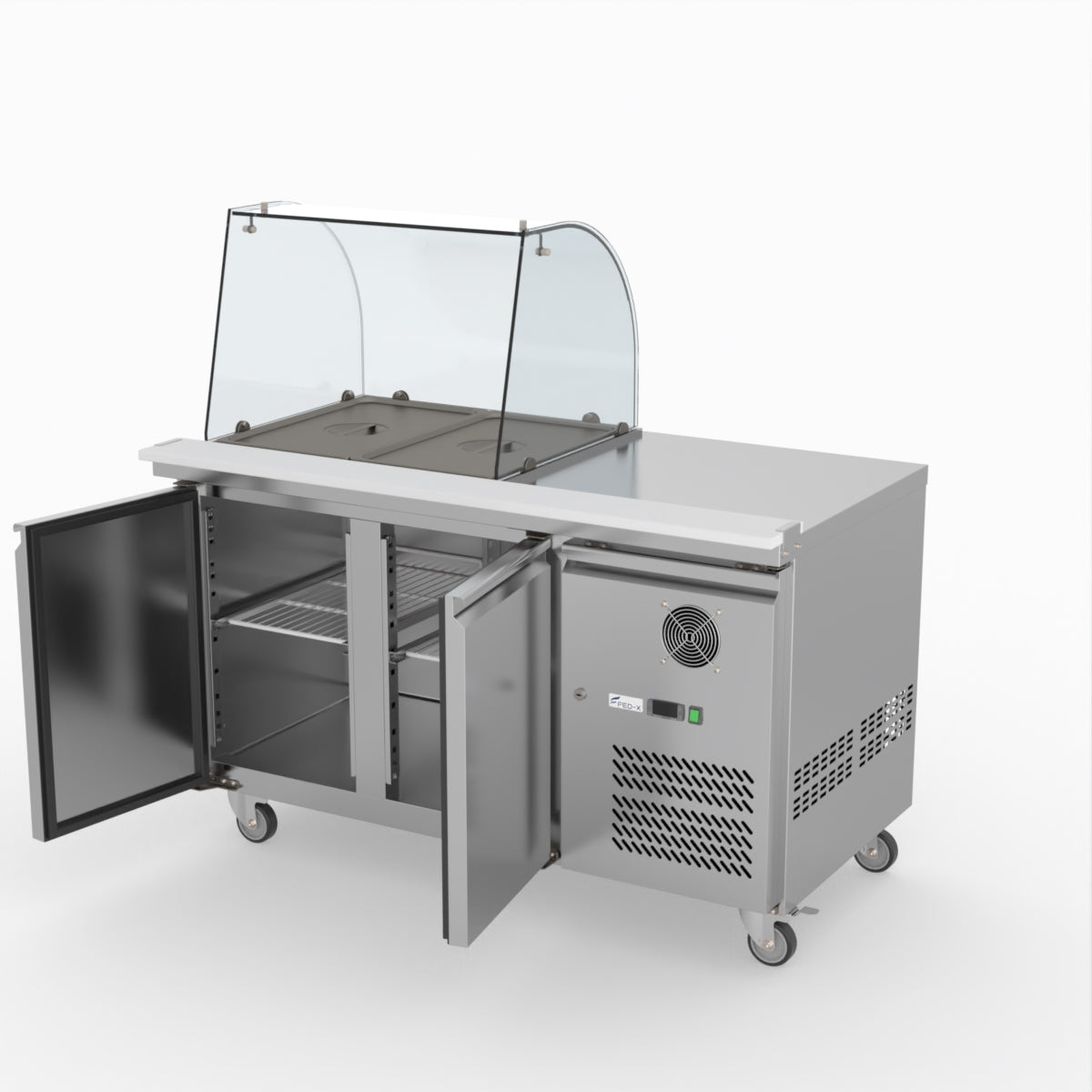 FED-X Two Door Salad Prep Fridge With Curve Glass Top XTHP2100SALGC