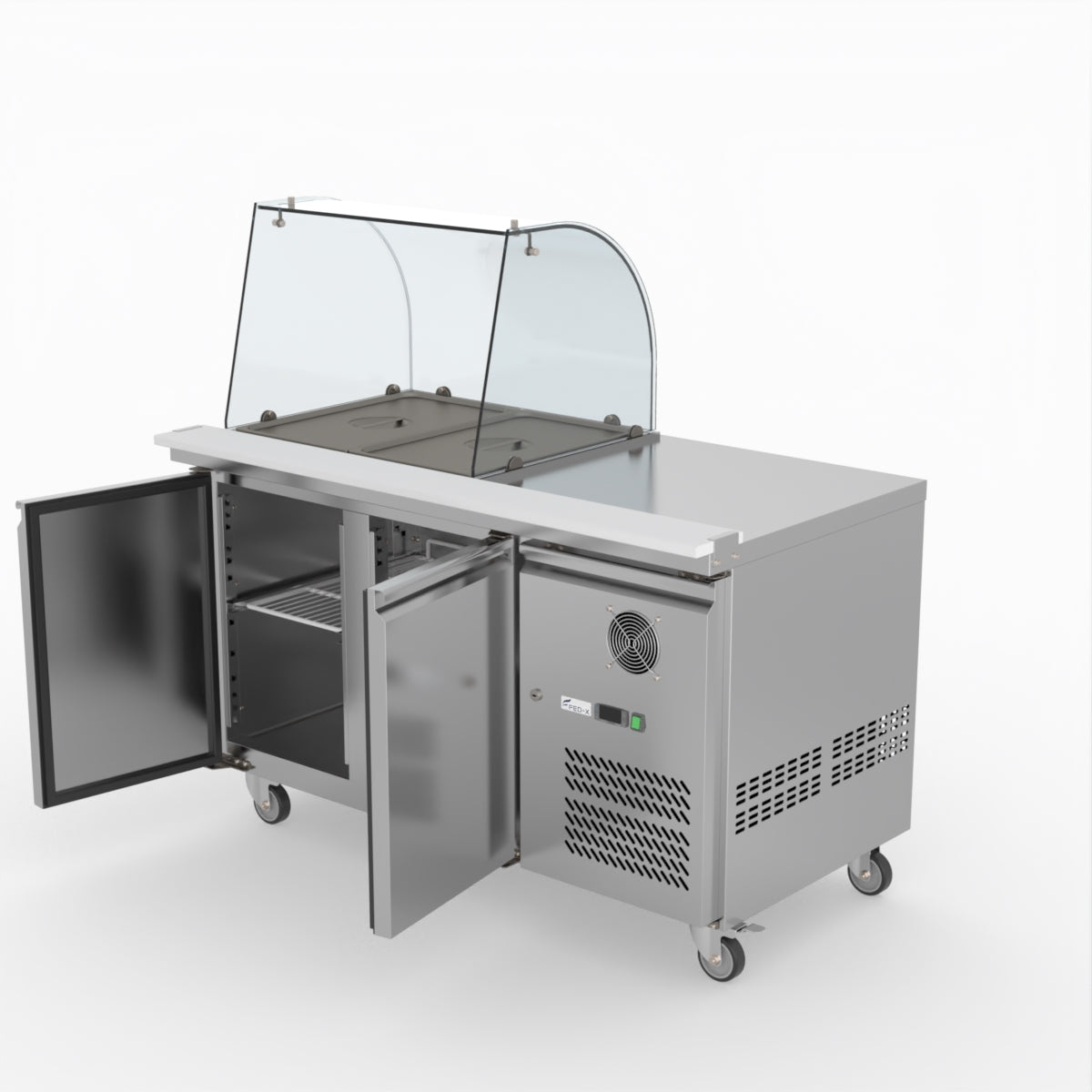 FED-X Two Door Salad Prep Fridge With Curve Glass Top XTHP2100SALGC