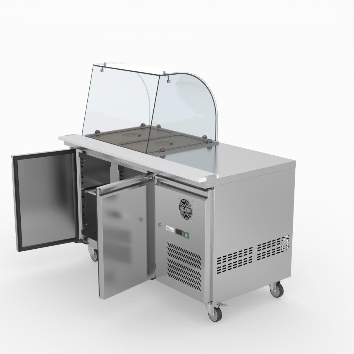 FED-X Two Door Salad Prep Fridge With Curve Glass Top XTHP2100SALGC