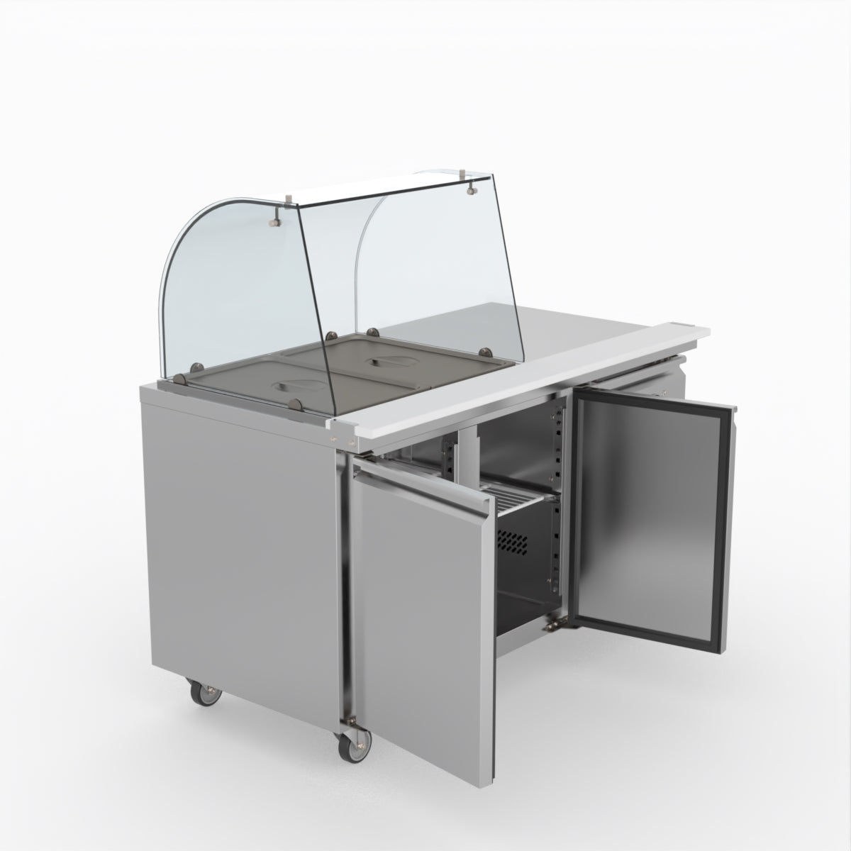 FED-X Two Door Salad Prep Fridge With Curve Glass Top XTHP2100SALGC