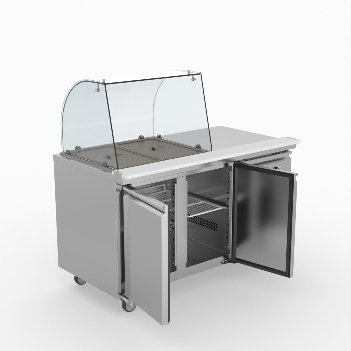 FED-X Two Door Salad Prep Fridge With Curve Glass Top XTHP2100SALGC