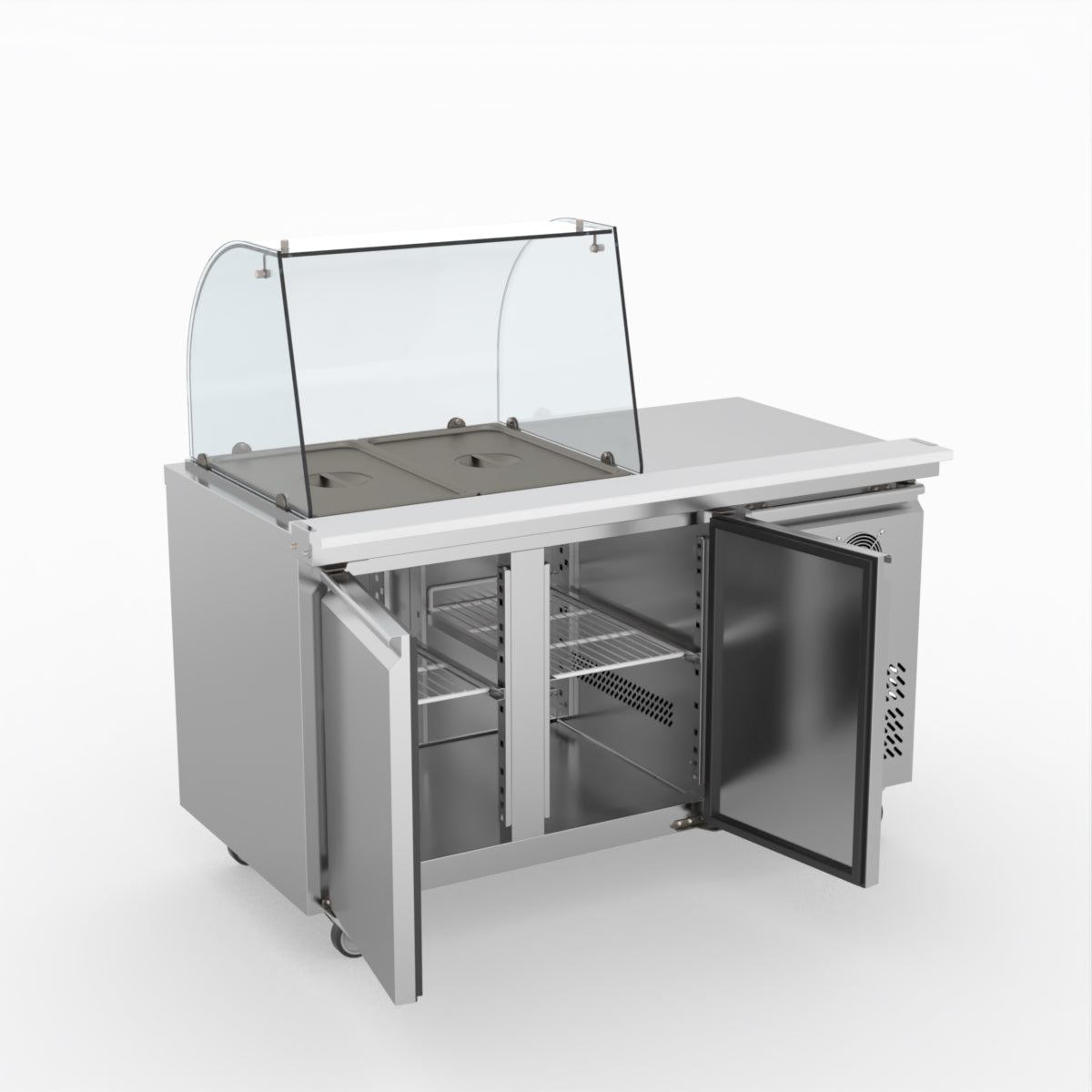 FED-X Two Door Salad Prep Fridge With Curve Glass Top XTHP2100SALGC
