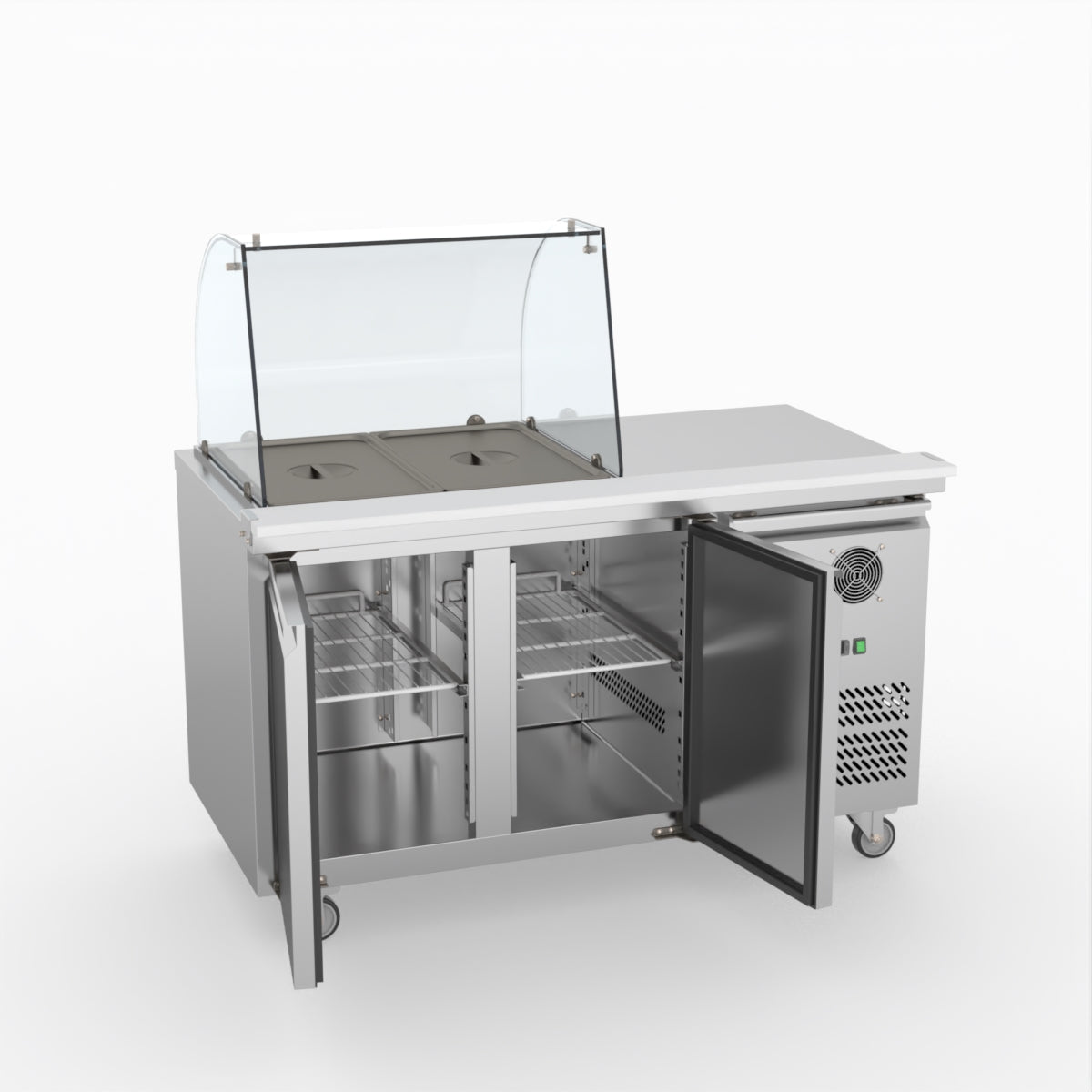 FED-X Two Door Salad Prep Fridge With Curve Glass Top XTHP2100SALGC