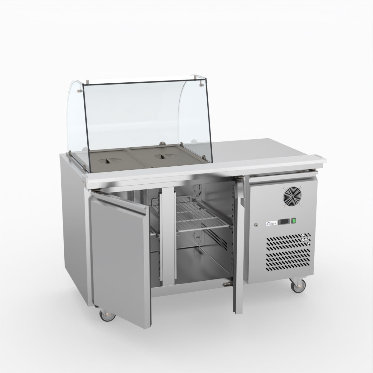 FED-X Two Door Salad Prep Fridge With Curve Glass Top XTHP2100SALGC