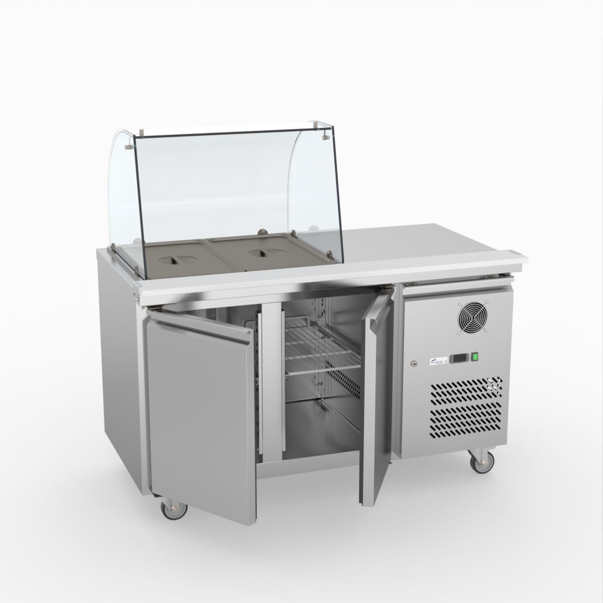 FED-X Two Door Salad Prep Fridge With Curve Glass Top XTHP2100SALGC