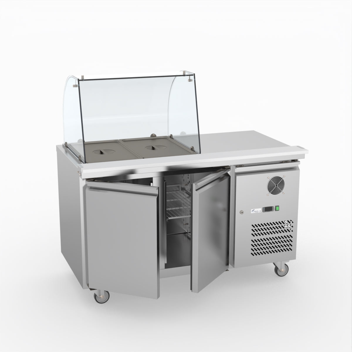 FED-X Two Door Salad Prep Fridge With Curve Glass Top XTHP2100SALGC