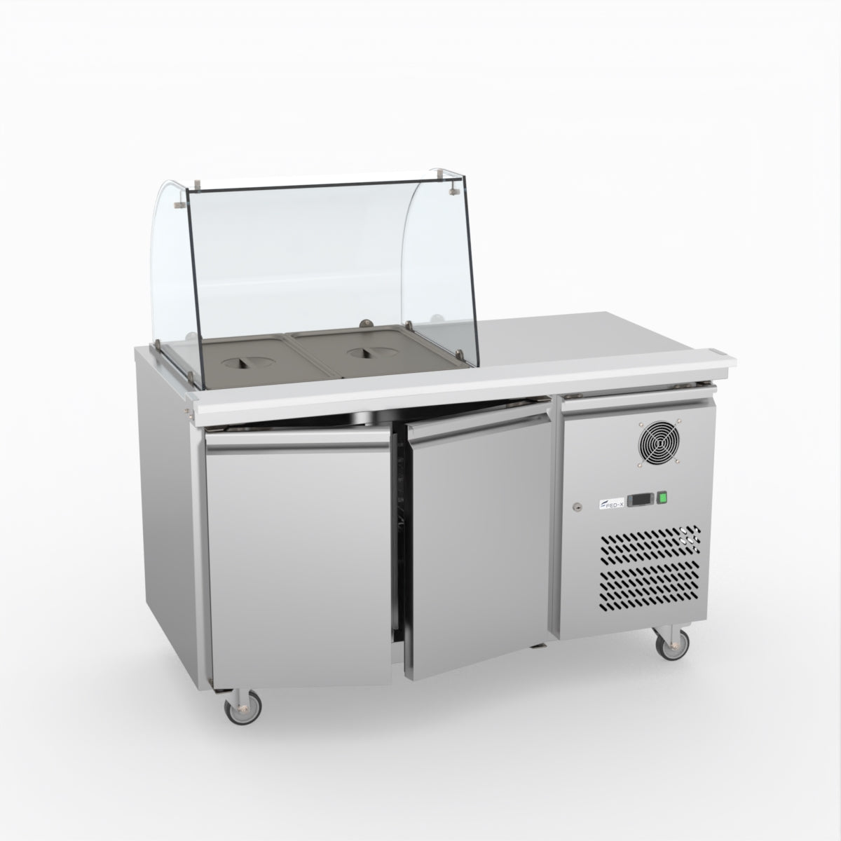 FED-X Two Door Salad Prep Fridge With Curve Glass Top XTHP2100SALGC