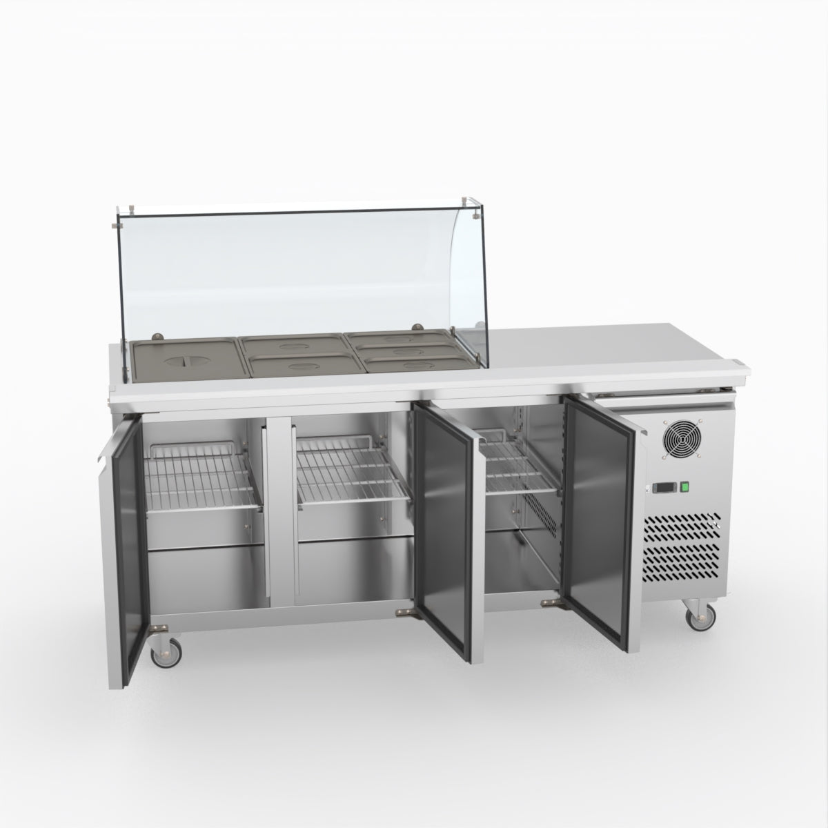 FED-X Three Door Salad Prep Fridge With Curve Glass Top XTHP3100SALGC