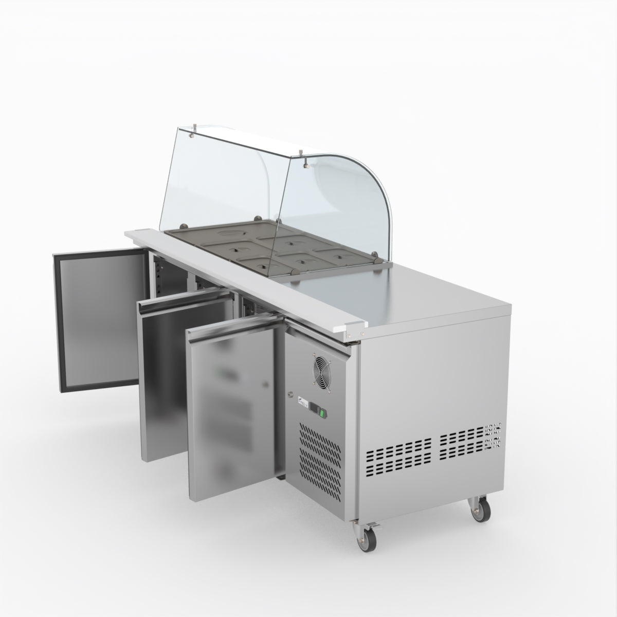 FED-X Three Door Salad Prep Fridge With Curve Glass Top XTHP3100SALGC