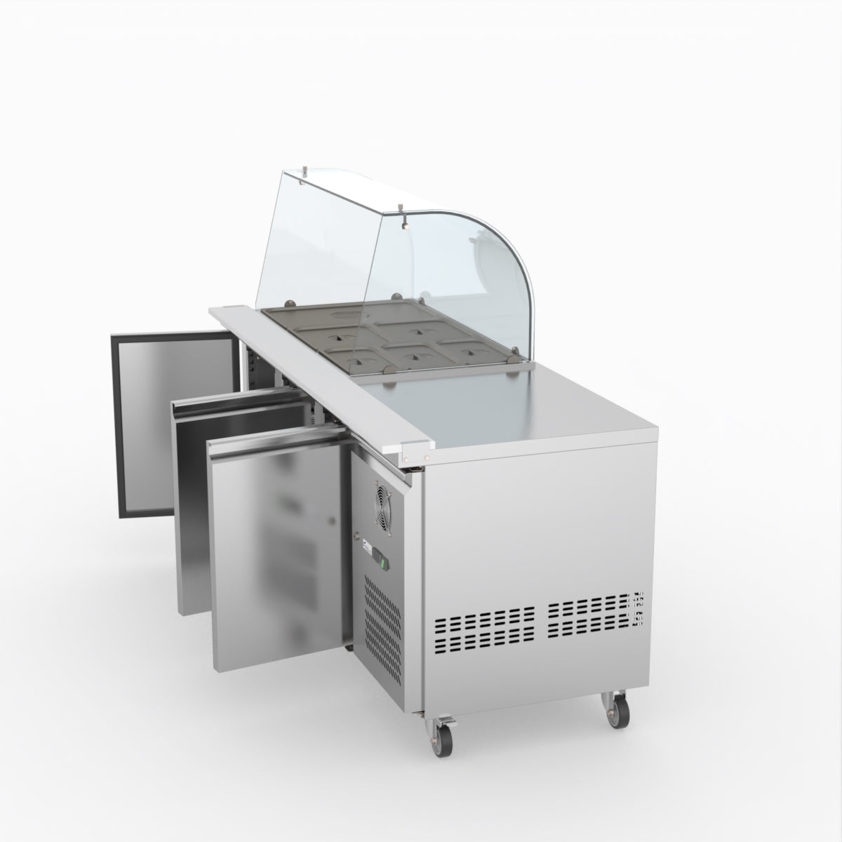FED-X Three Door Salad Prep Fridge With Curve Glass Top XTHP3100SALGC