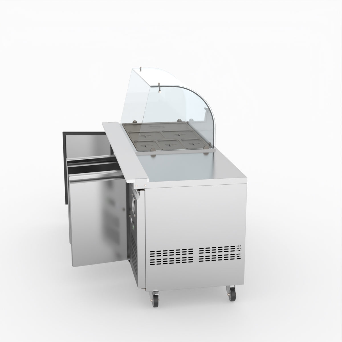 FED-X Three Door Salad Prep Fridge With Curve Glass Top XTHP3100SALGC
