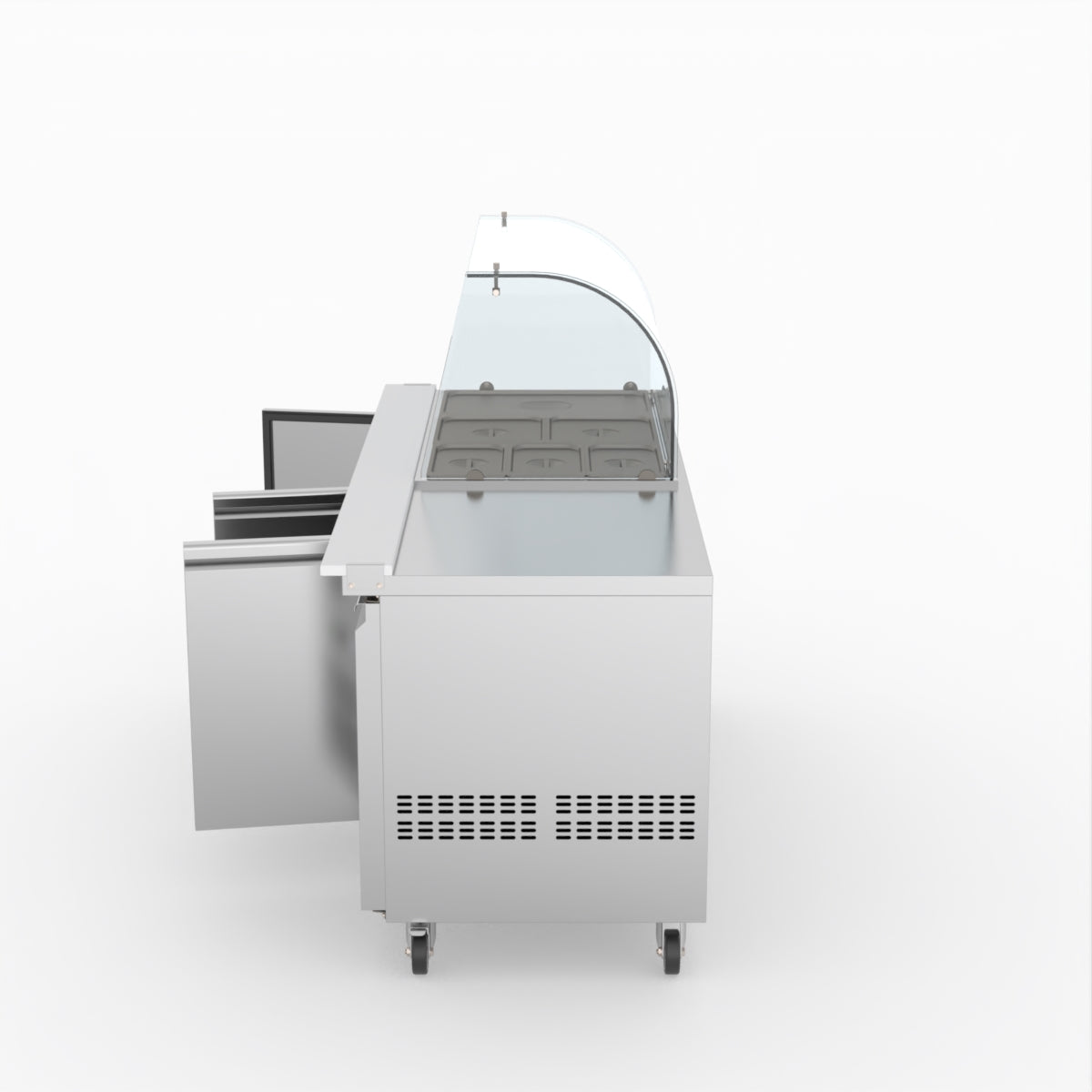 FED-X Three Door Salad Prep Fridge With Curve Glass Top XTHP3100SALGC