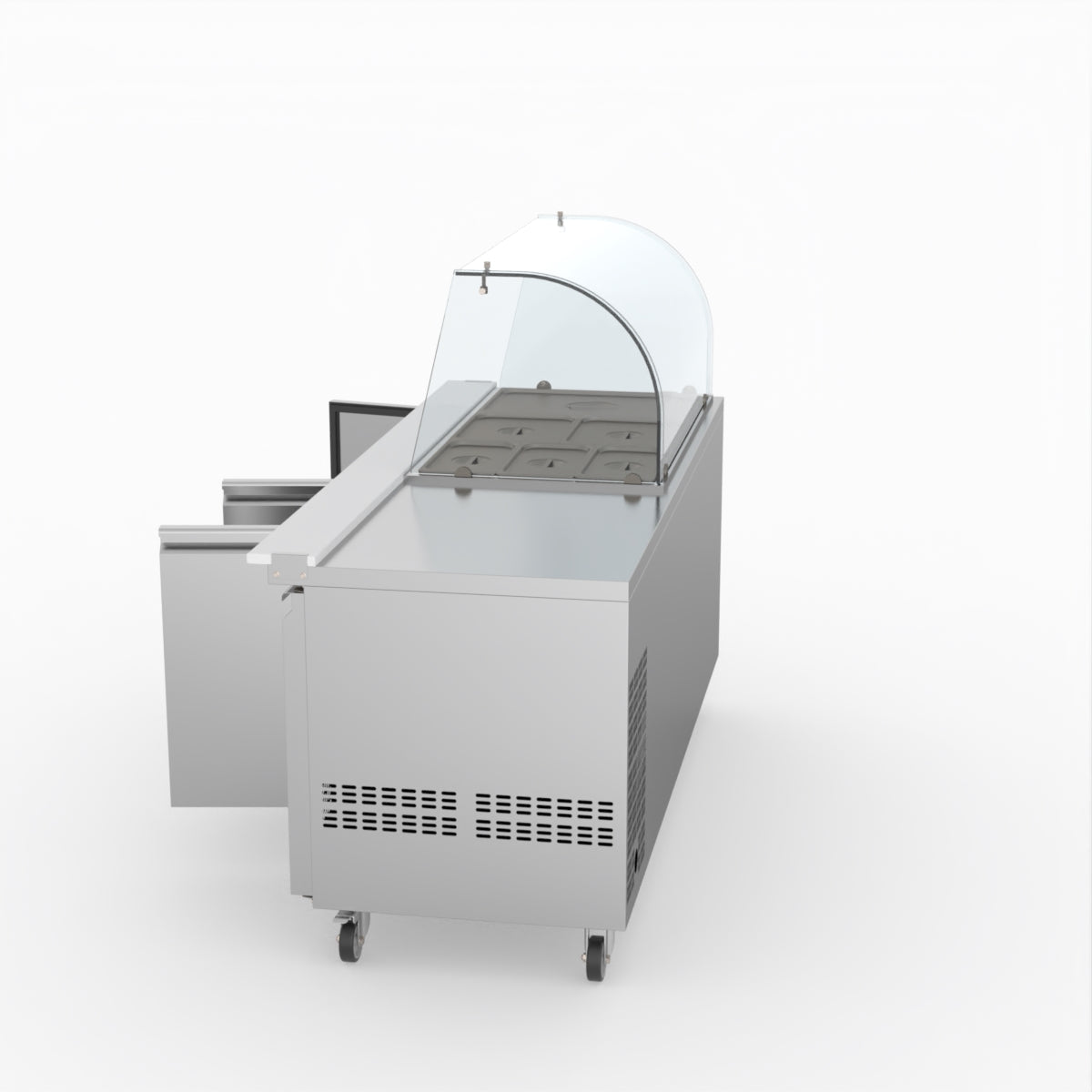 FED-X Three Door Salad Prep Fridge With Curve Glass Top XTHP3100SALGC