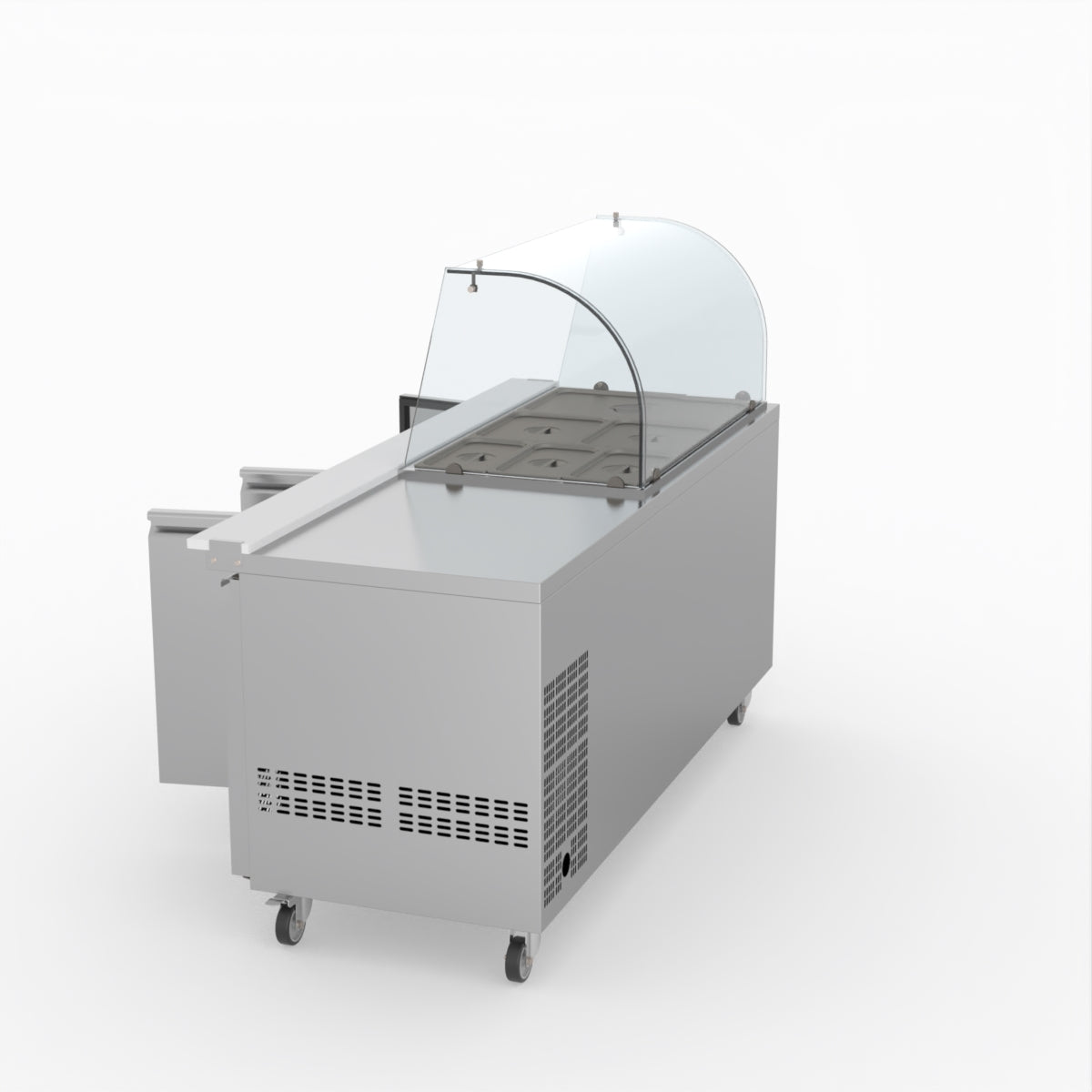 FED-X Three Door Salad Prep Fridge With Curve Glass Top XTHP3100SALGC