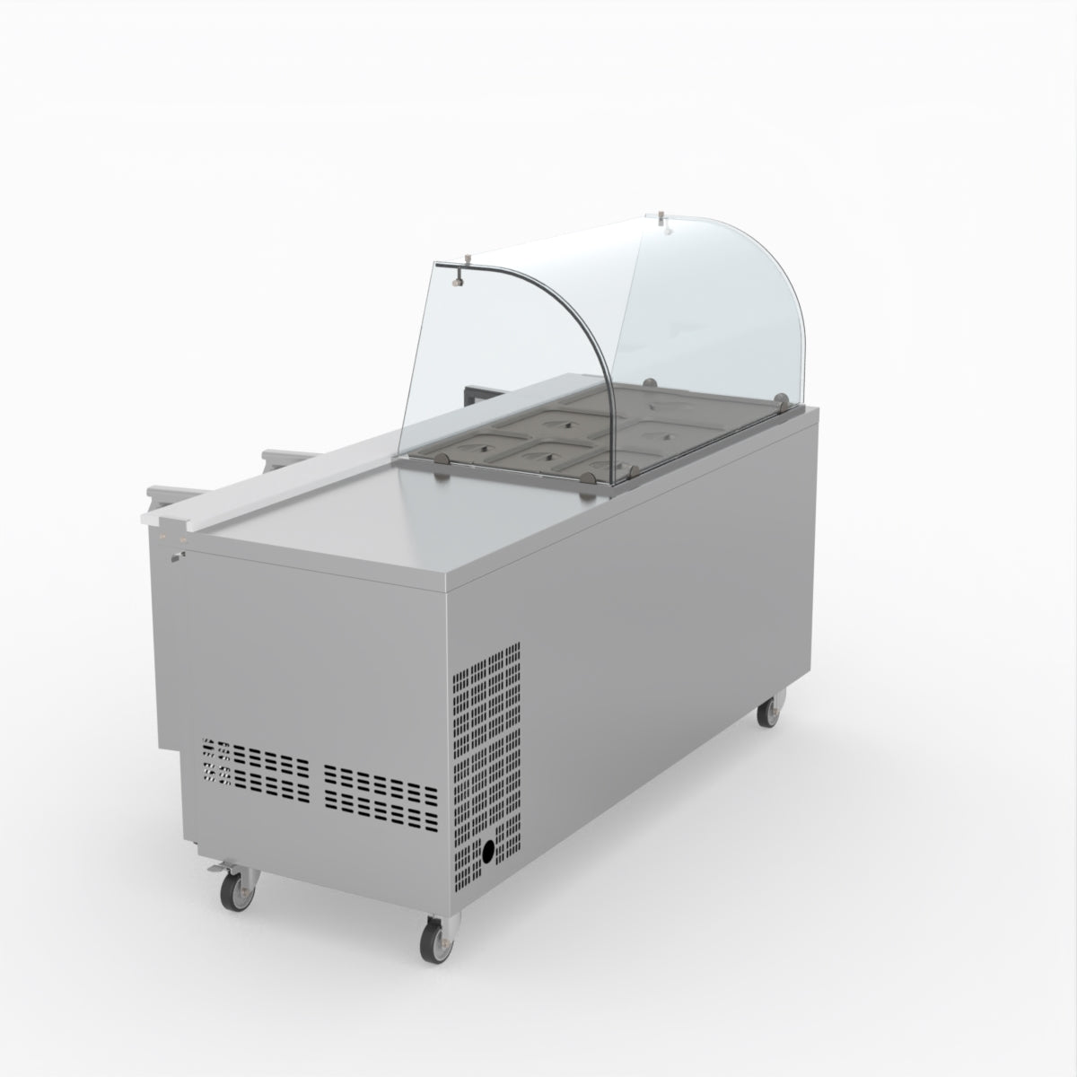 FED-X Three Door Salad Prep Fridge With Curve Glass Top XTHP3100SALGC