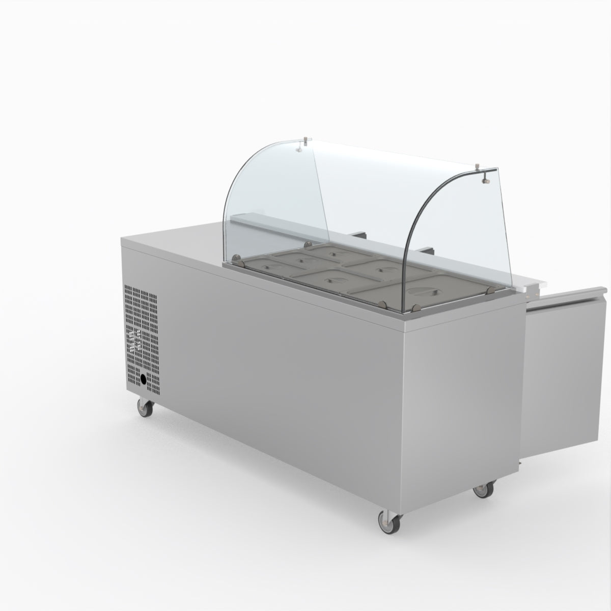 FED-X Three Door Salad Prep Fridge With Curve Glass Top XTHP3100SALGC