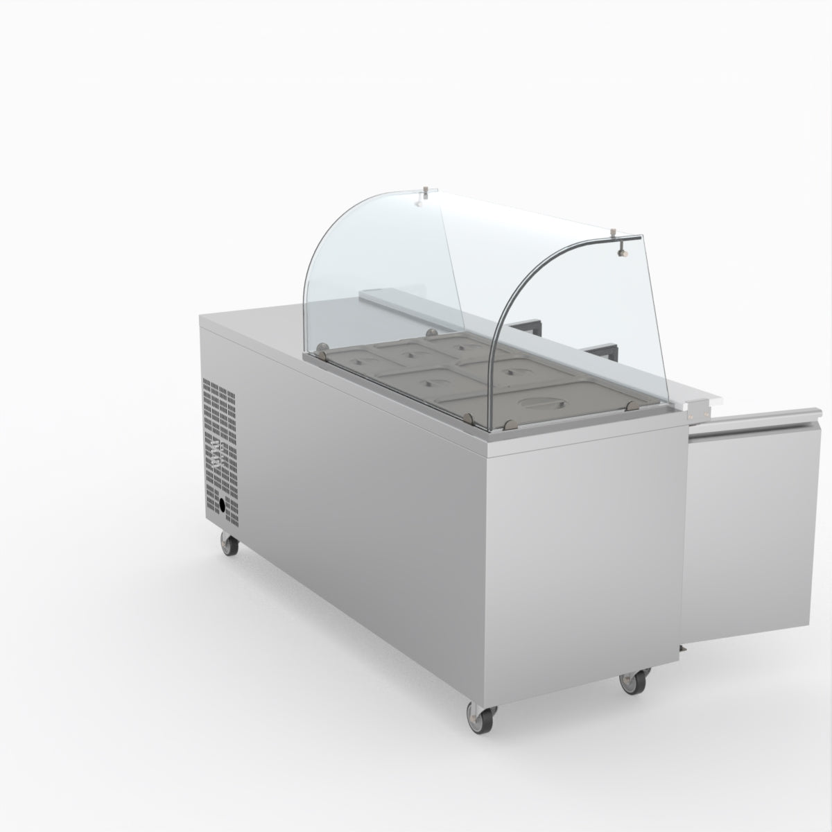 FED-X Three Door Salad Prep Fridge With Curve Glass Top XTHP3100SALGC