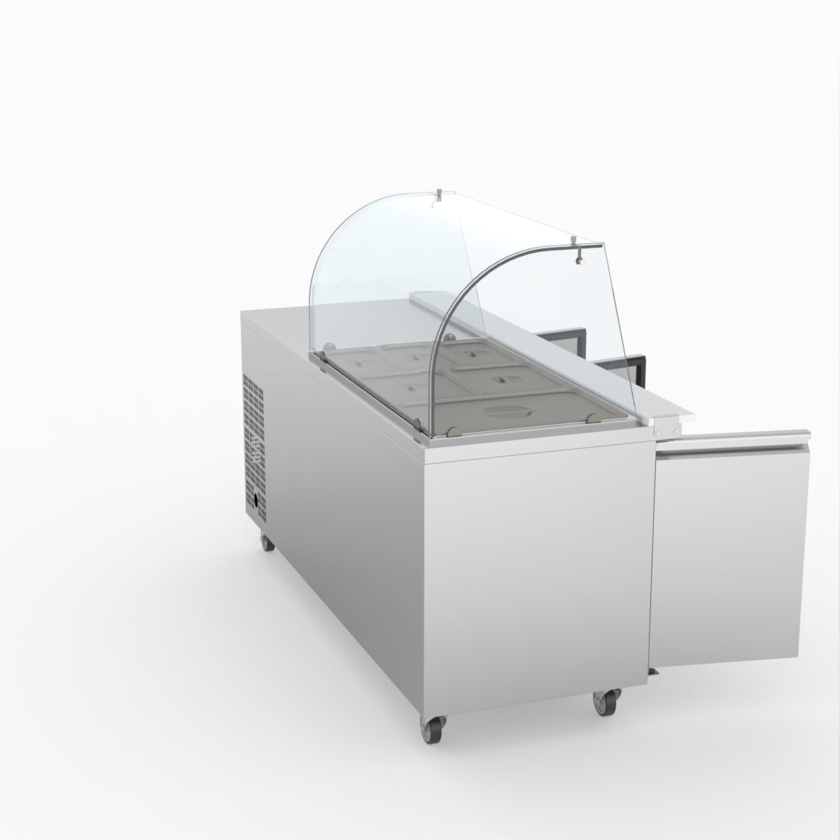 FED-X Three Door Salad Prep Fridge With Curve Glass Top XTHP3100SALGC