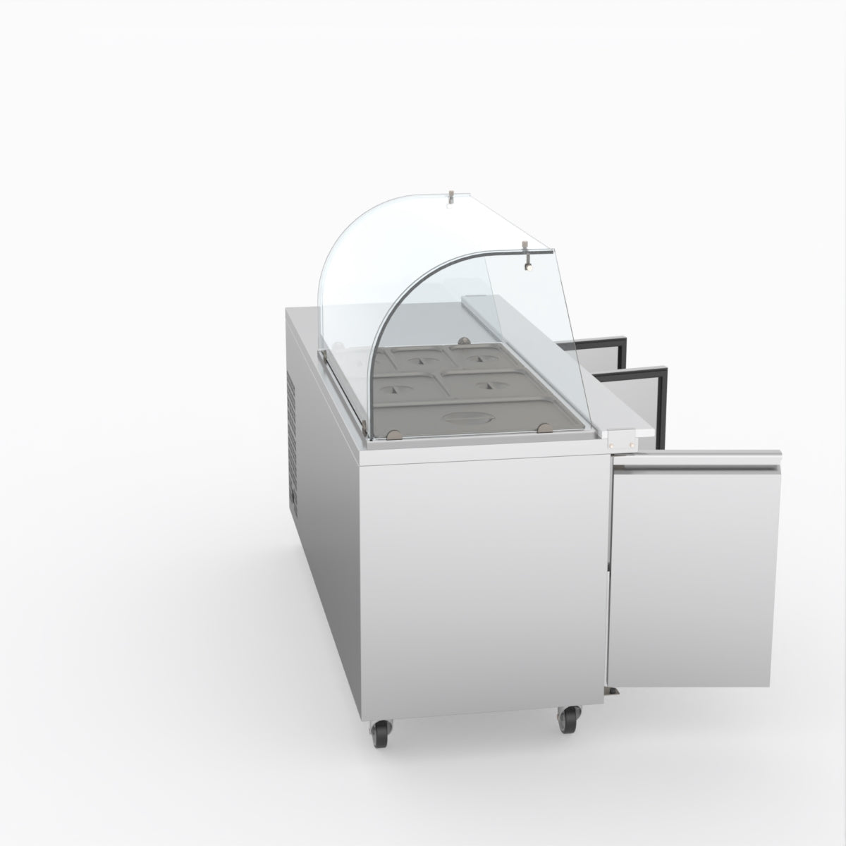 FED-X Three Door Salad Prep Fridge With Curve Glass Top XTHP3100SALGC
