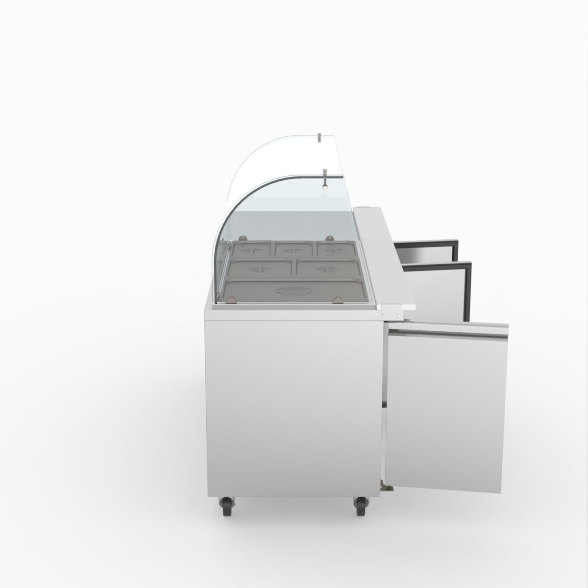 FED-X Three Door Salad Prep Fridge With Curve Glass Top XTHP3100SALGC