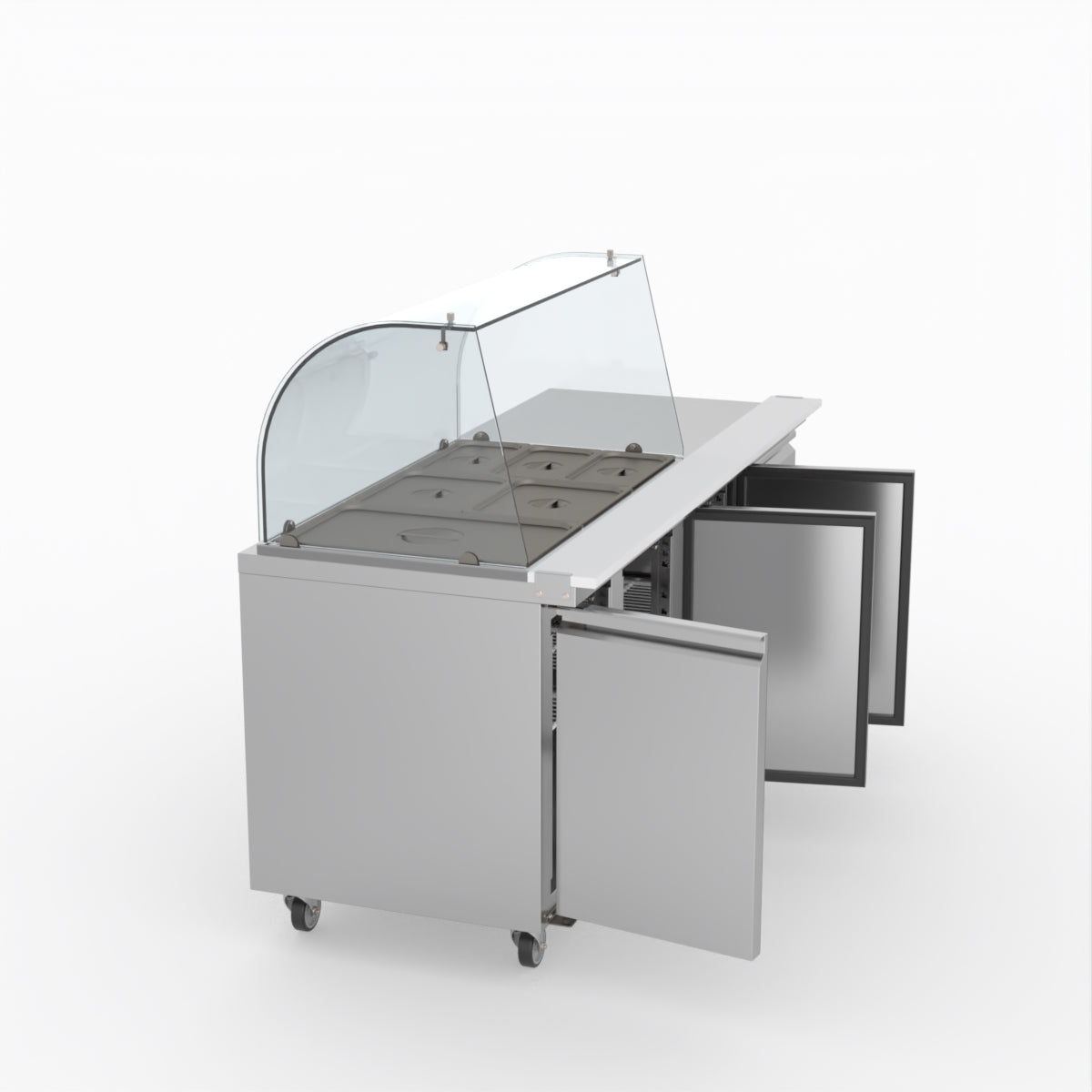 FED-X Three Door Salad Prep Fridge With Curve Glass Top XTHP3100SALGC