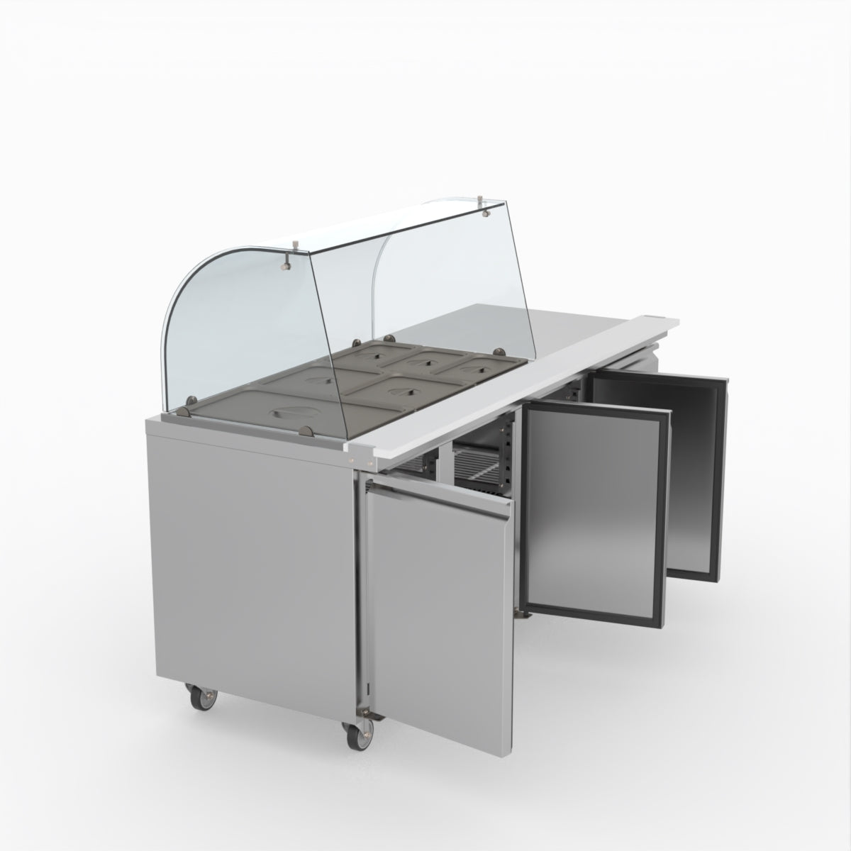 FED-X Three Door Salad Prep Fridge With Curve Glass Top XTHP3100SALGC