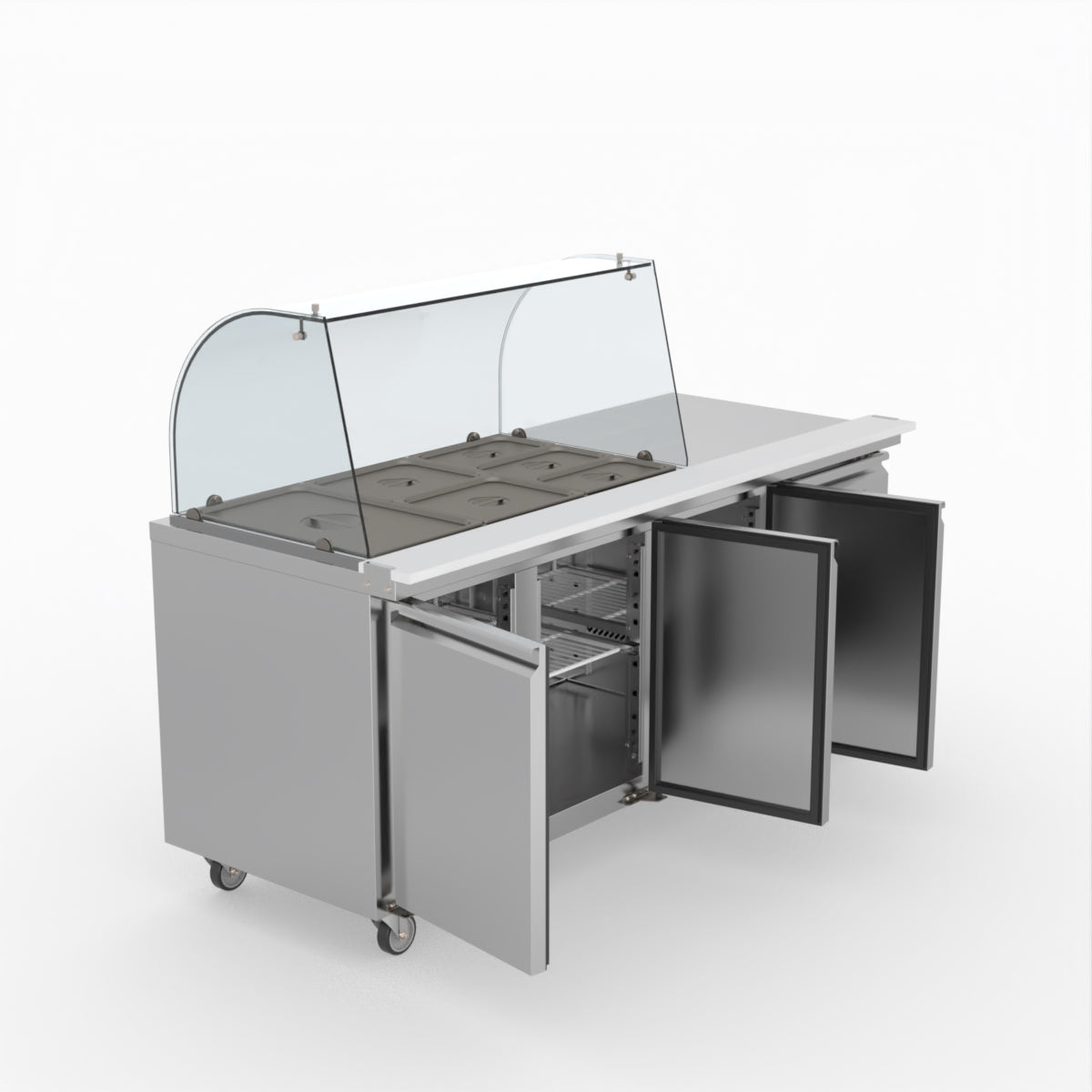 FED-X Three Door Salad Prep Fridge With Curve Glass Top XTHP3100SALGC