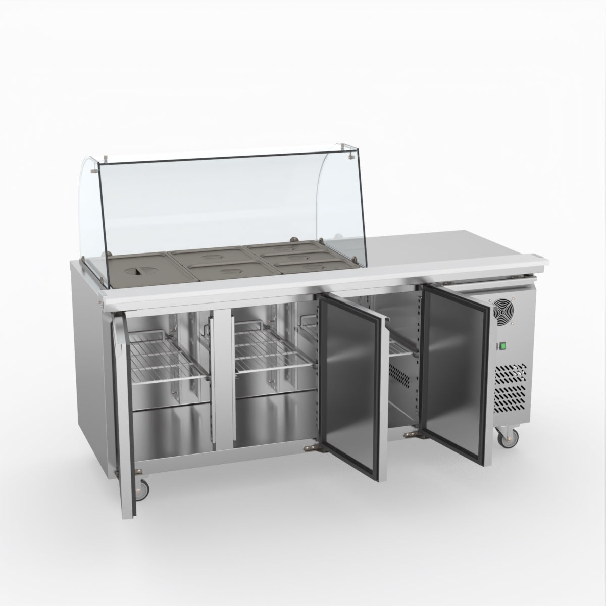 FED-X Three Door Salad Prep Fridge With Curve Glass Top XTHP3100SALGC