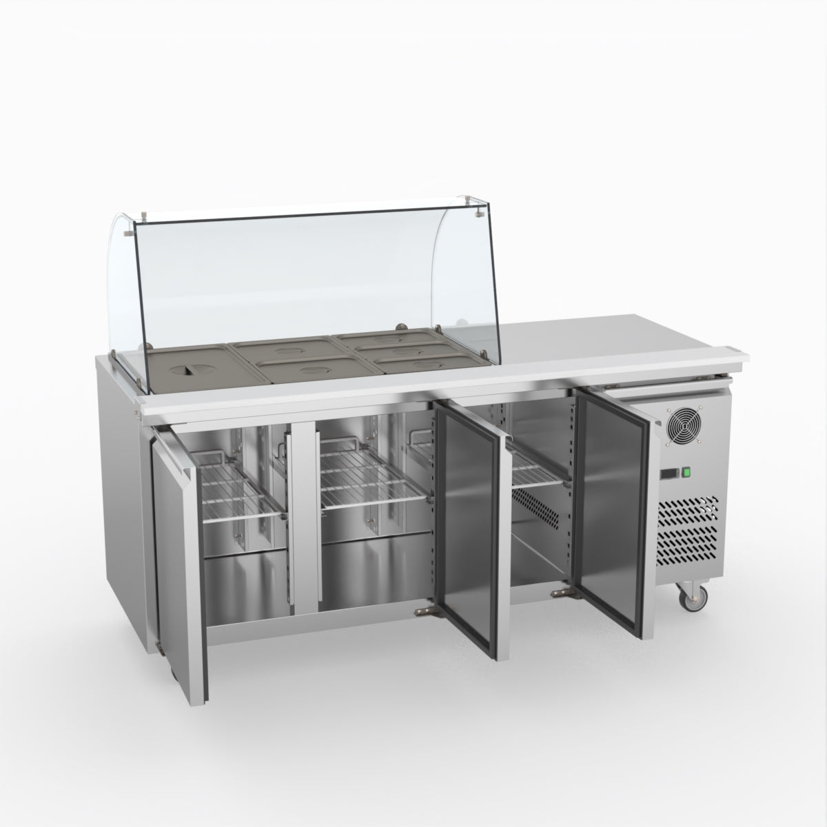 FED-X Three Door Salad Prep Fridge With Curve Glass Top XTHP3100SALGC