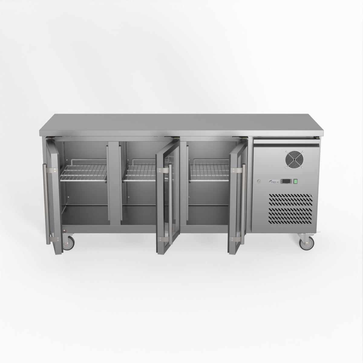 FED-X Three Glass Door Bench Fridge XUB6C18G3V