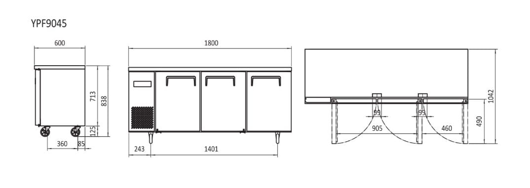 3 Door Bench Freezers 1.8m | Atosa | YPF9045