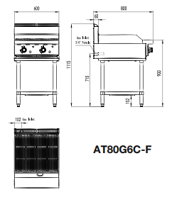 Cookrite AT80G6C-F 600 mm Radiant Char Grills - Natural Gas/LPG