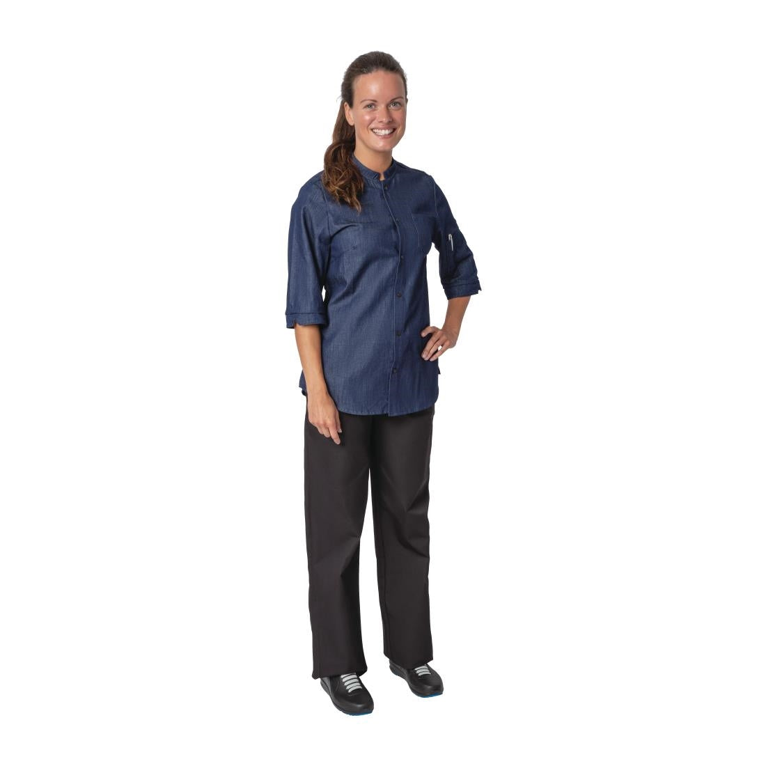 Southside NY Queens Womens Denim Lightweight Chefs Shirt Size L - BA003-L