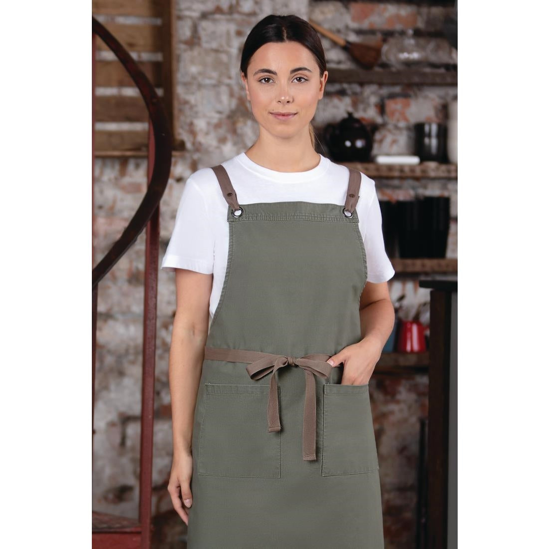 Southside Cotton Canvas Bib Apron Khaki - BB684