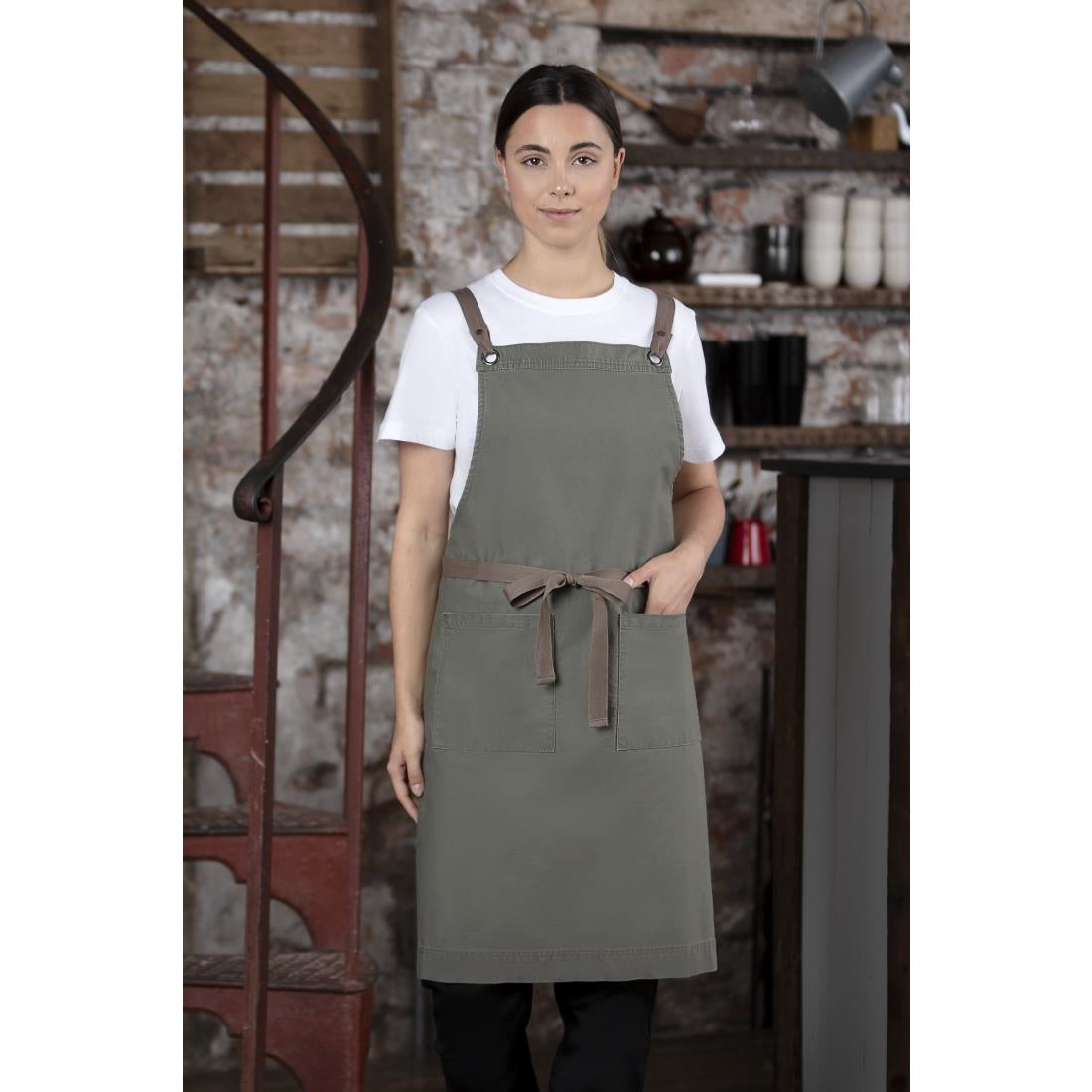 Southside Cotton Canvas Bib Apron Khaki - BB684