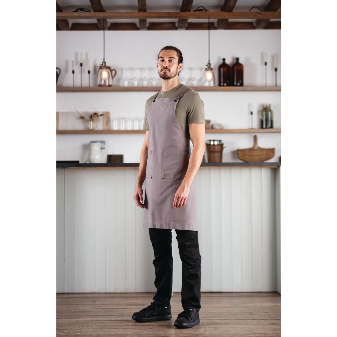 Southside Cotton Canvas Bib Apron Washed Grey - BB687