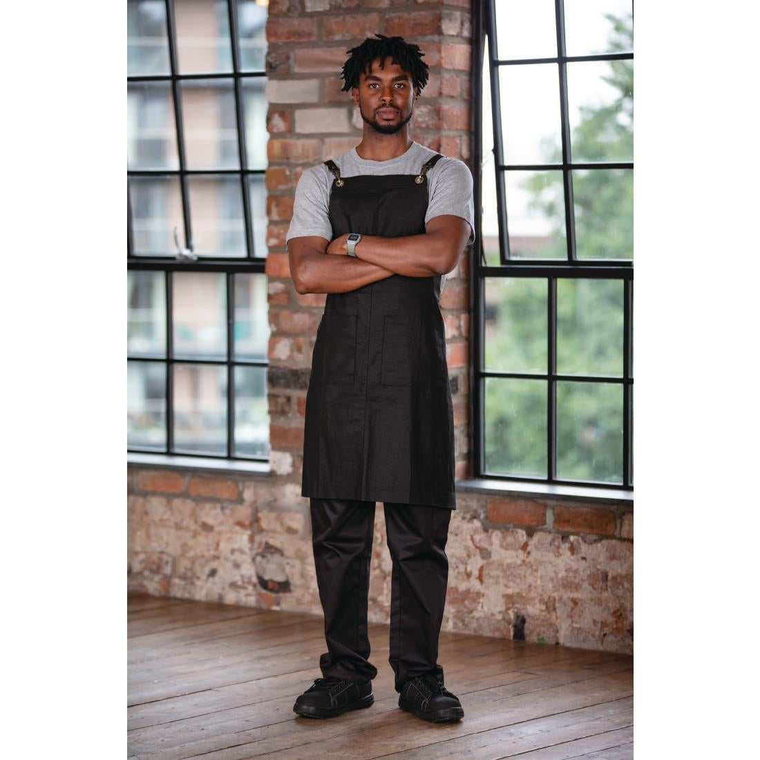 Southside Linen Blend Bib Apron Black - BB691