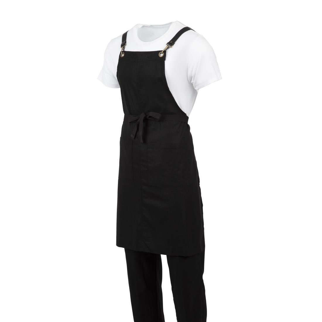 Southside Linen Blend Bib Apron Black - BB691