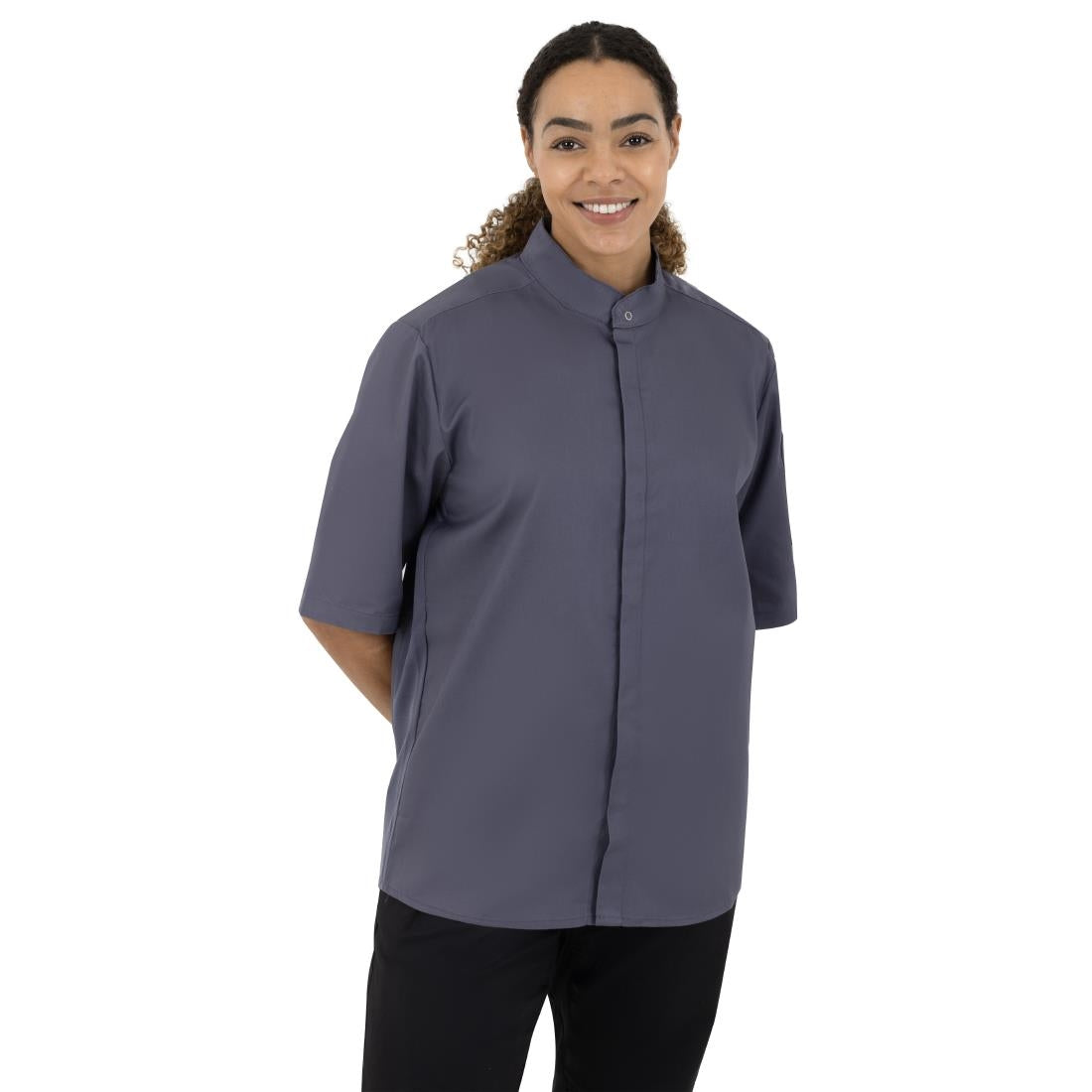 Southside Band Collar Chefs Jacket Charcoal Size L - BB712-L