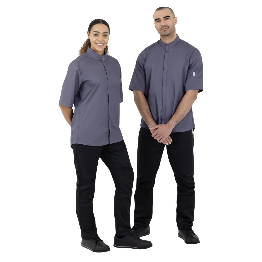 Southside Band Collar Chefs Jacket Charcoal Size L - BB712-L