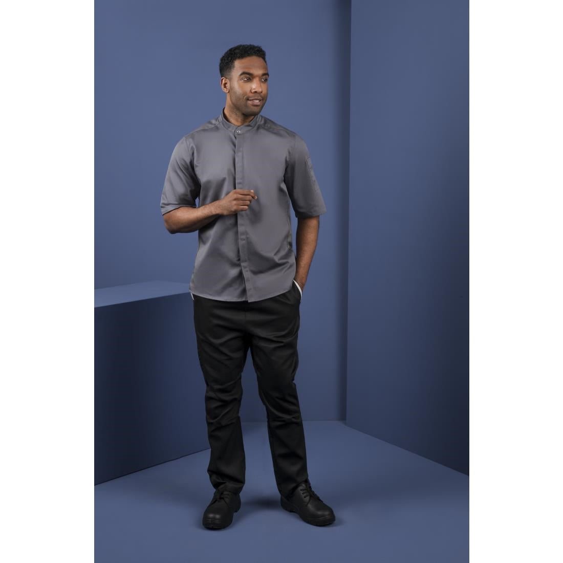 Southside Band Collar Chefs Jacket Charcoal Size L - BB712-L