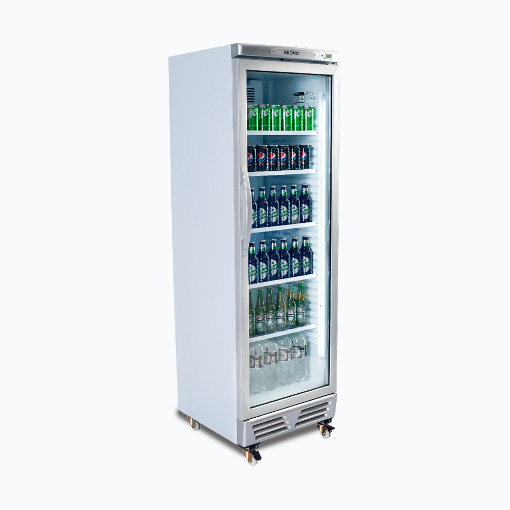 Bromic Upright Display Fridge - 372L - 1 Door - Flat Glass - White with Silver Trim GM0374-NR