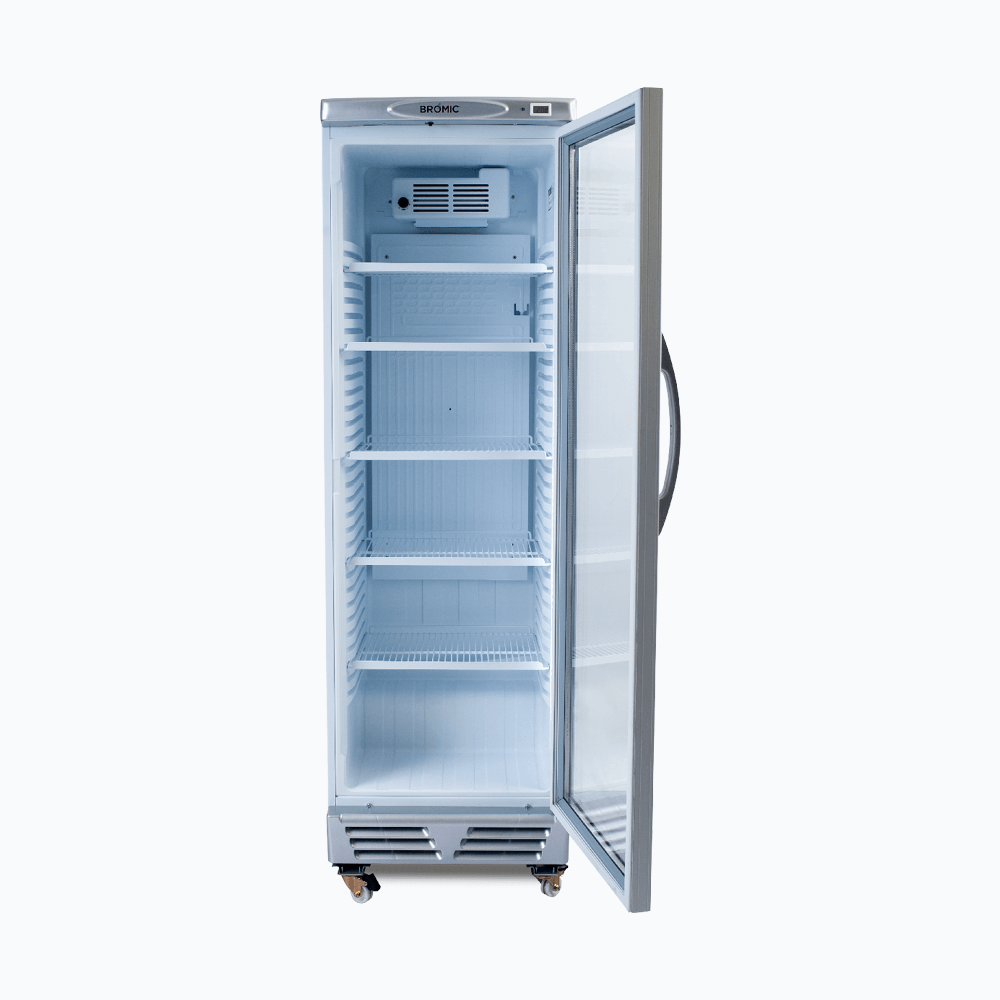 Bromic Upright Display Fridge - 372L - 1 Door - Flat Glass - White with Silver Trim GM0374-NR
