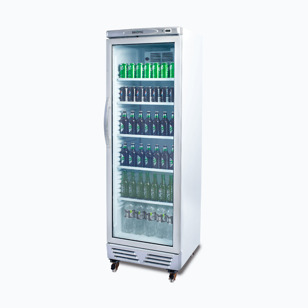 Bromic Upright Display Fridge - 372L - 1 Door - Flat Glass - White with Silver Trim GM0374-NR
