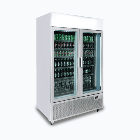 Bromic Upright Display Fridge - 1082L - 2 Door - Flat Glass - Lightbox - Silver GM1100LS-NR