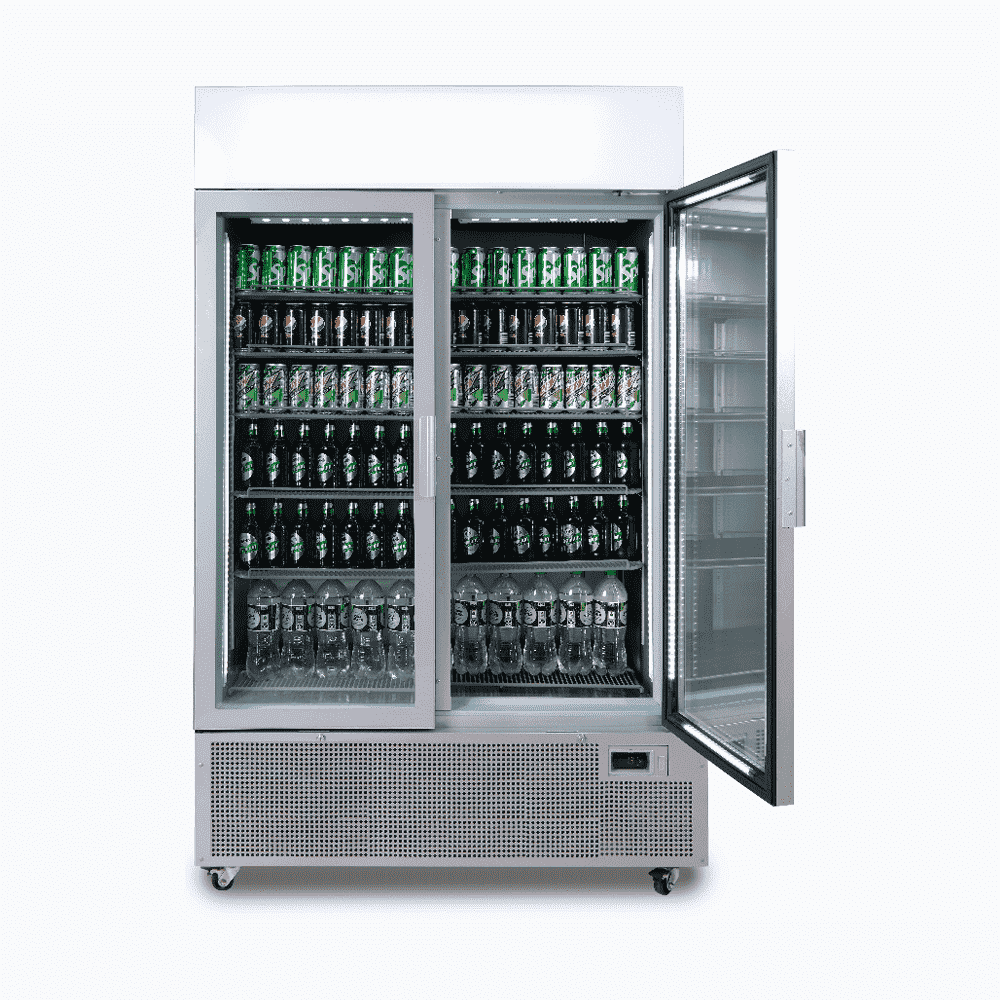 Bromic Upright Display Fridge - 1082L - 2 Door - Flat Glass - Lightbox - Silver GM1100LS-NR
