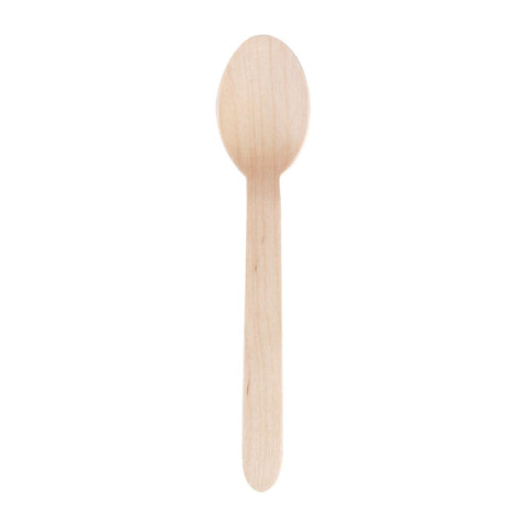 Fiesta Compostable Biodegradable Disposable Wooden Dessert Spoons (Pack of 100) - CD904