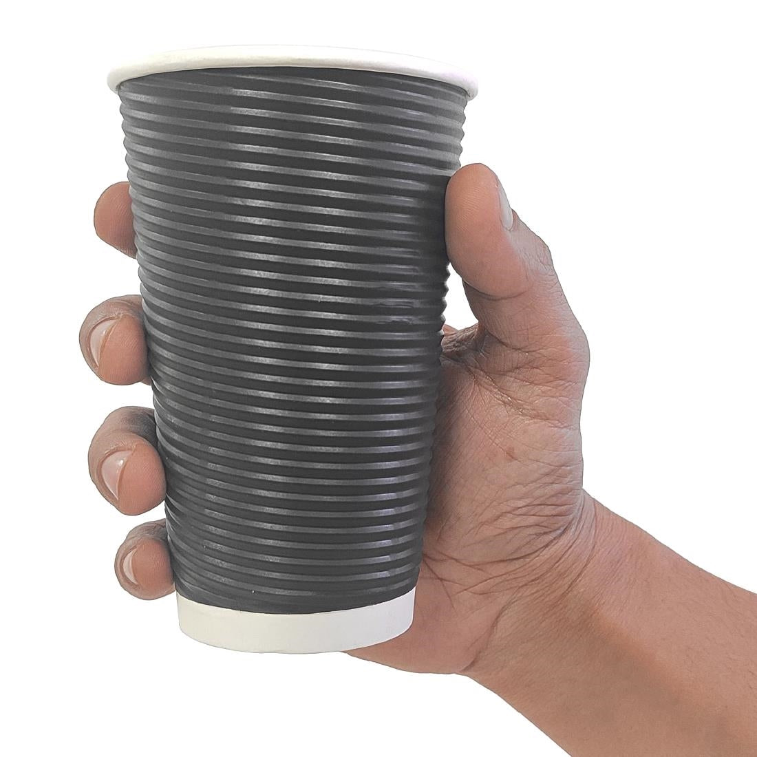 Fiesta Recyclable Takeaway Coffee Cups Ripple Wall Kraft Black 450ml (Pack of 500) - CM545